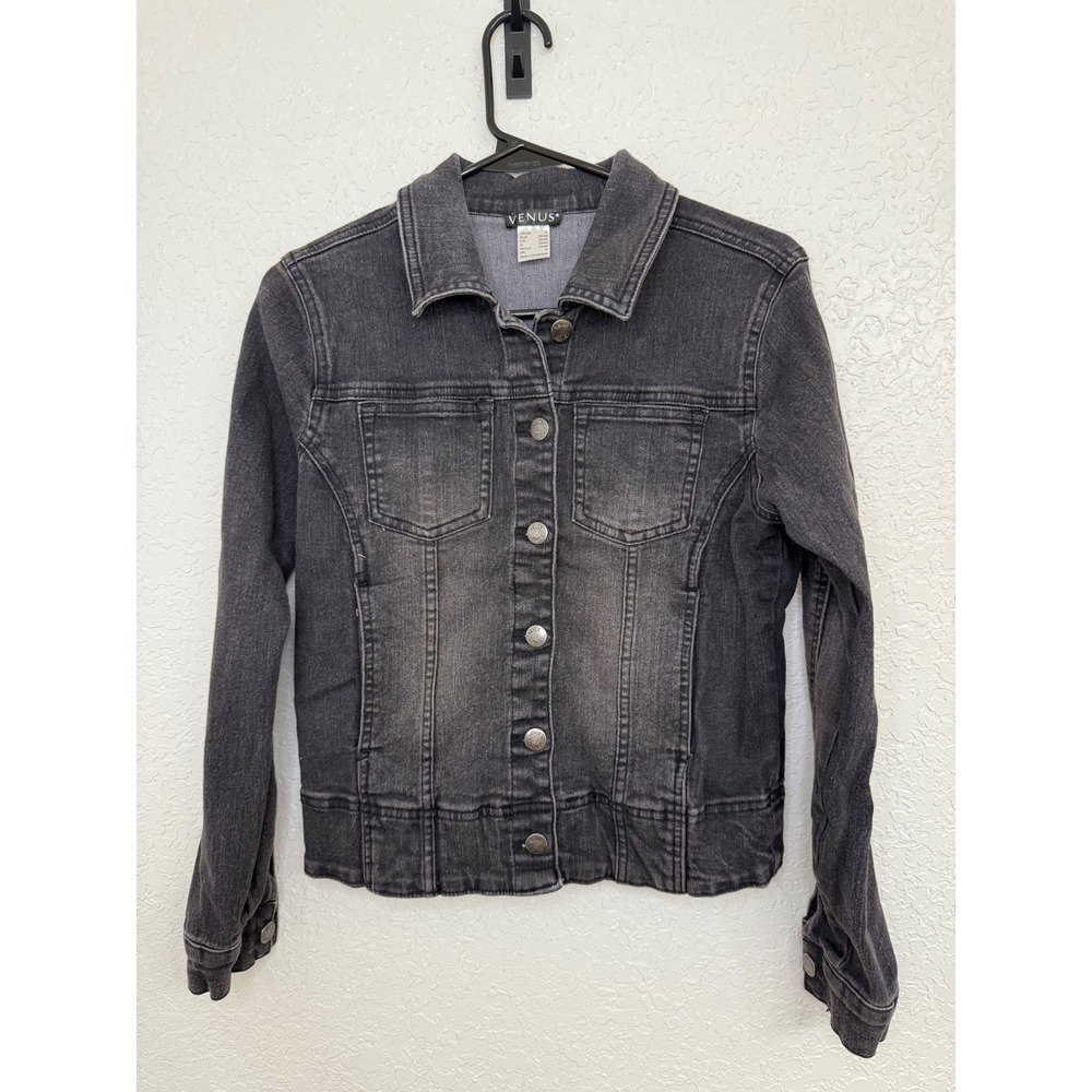 Venus Women's Gray Denim Jacket Button Down Fitted Jean Jacket Size S